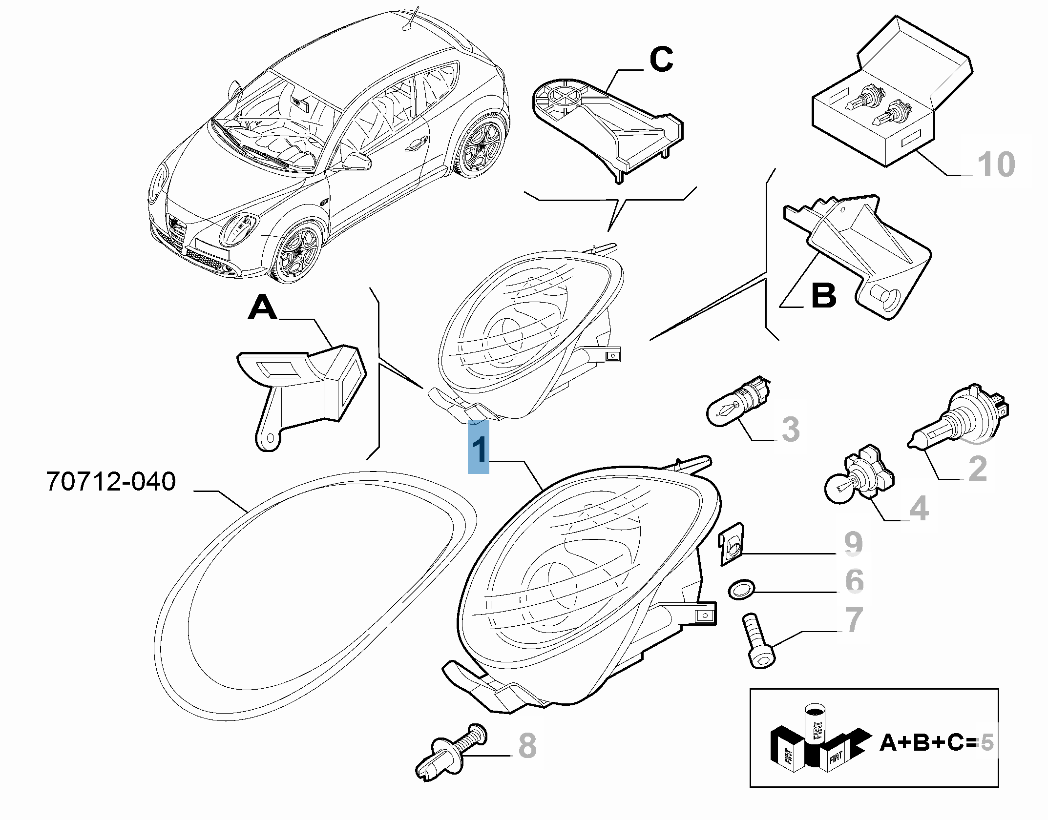 Phare avant supérieur gauche pour Alfa Romeo Mito  undefined