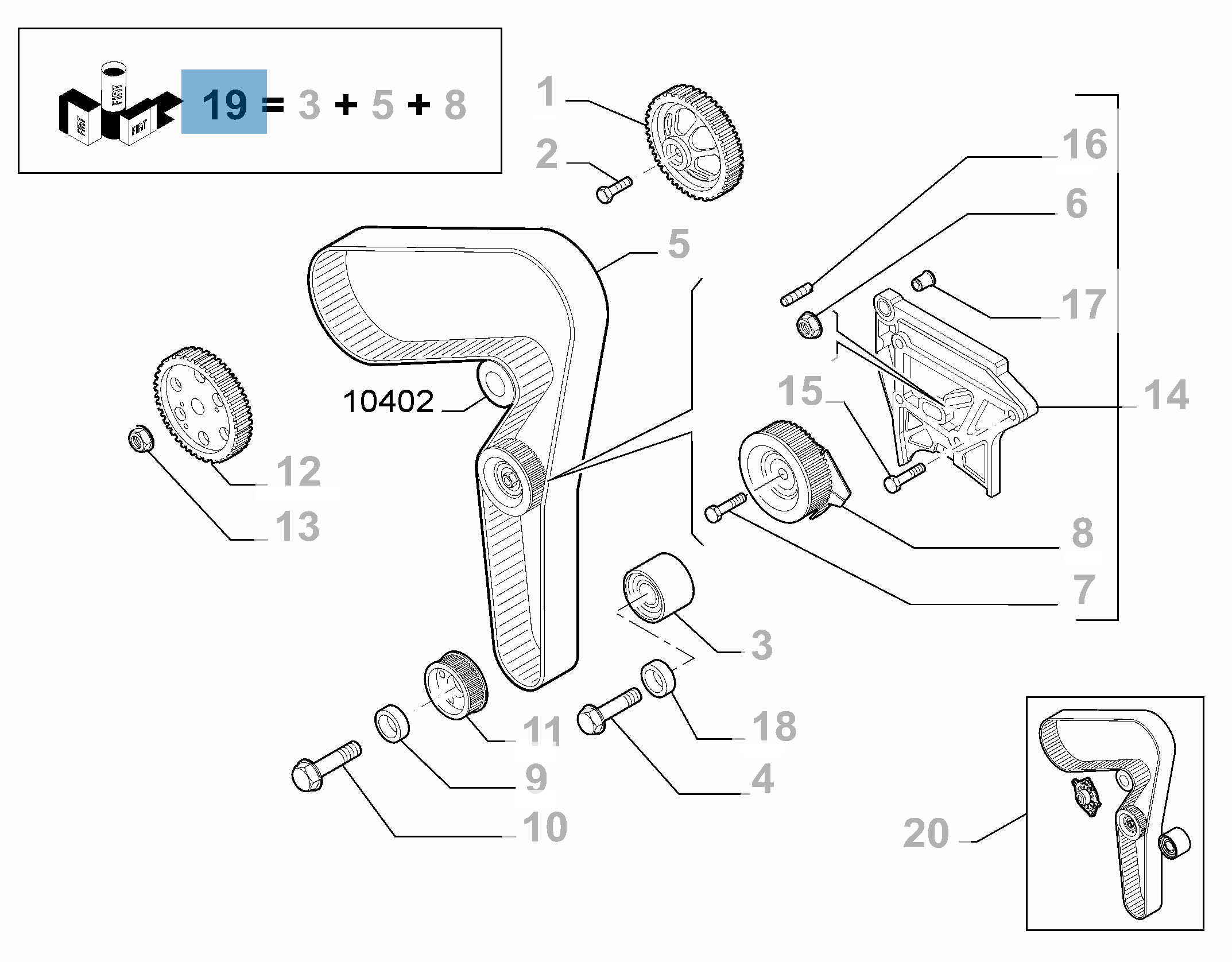 Kit de distribution (courroie, tendeur de courroie fixe et réglable) - 3 pc undefined