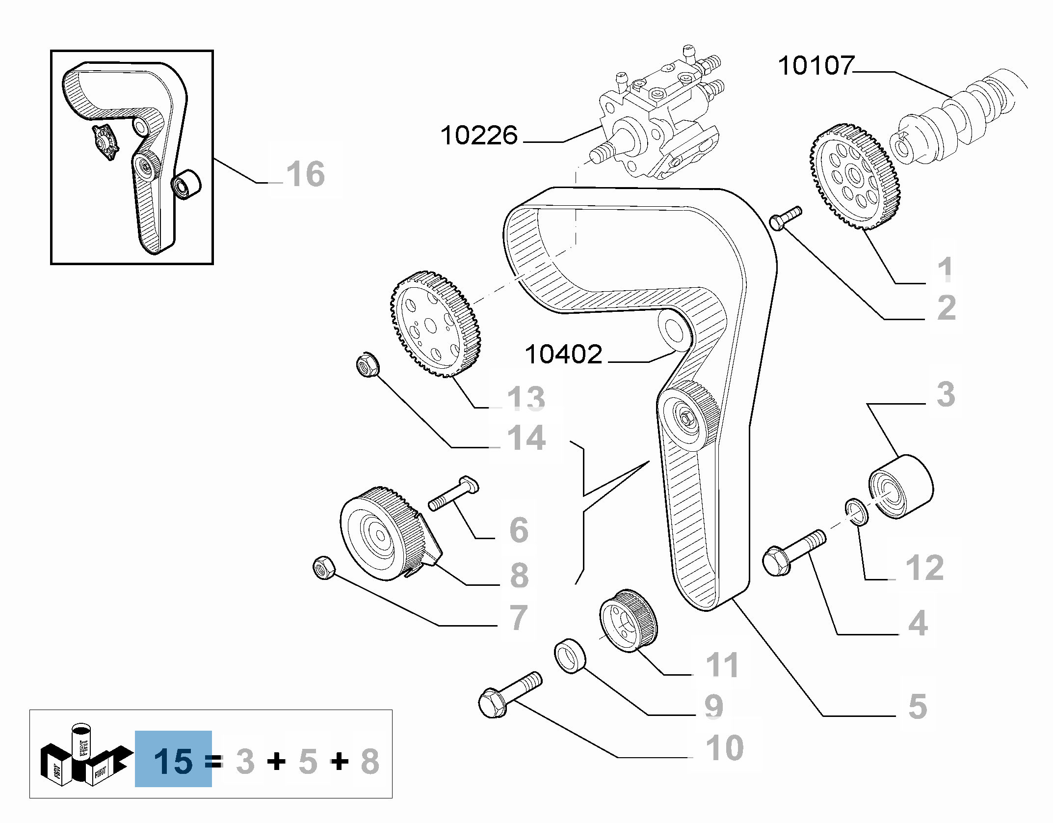 Kit de distribution (courroie, tendeur de courroie fixe et réglable) - 3 pc  undefined
