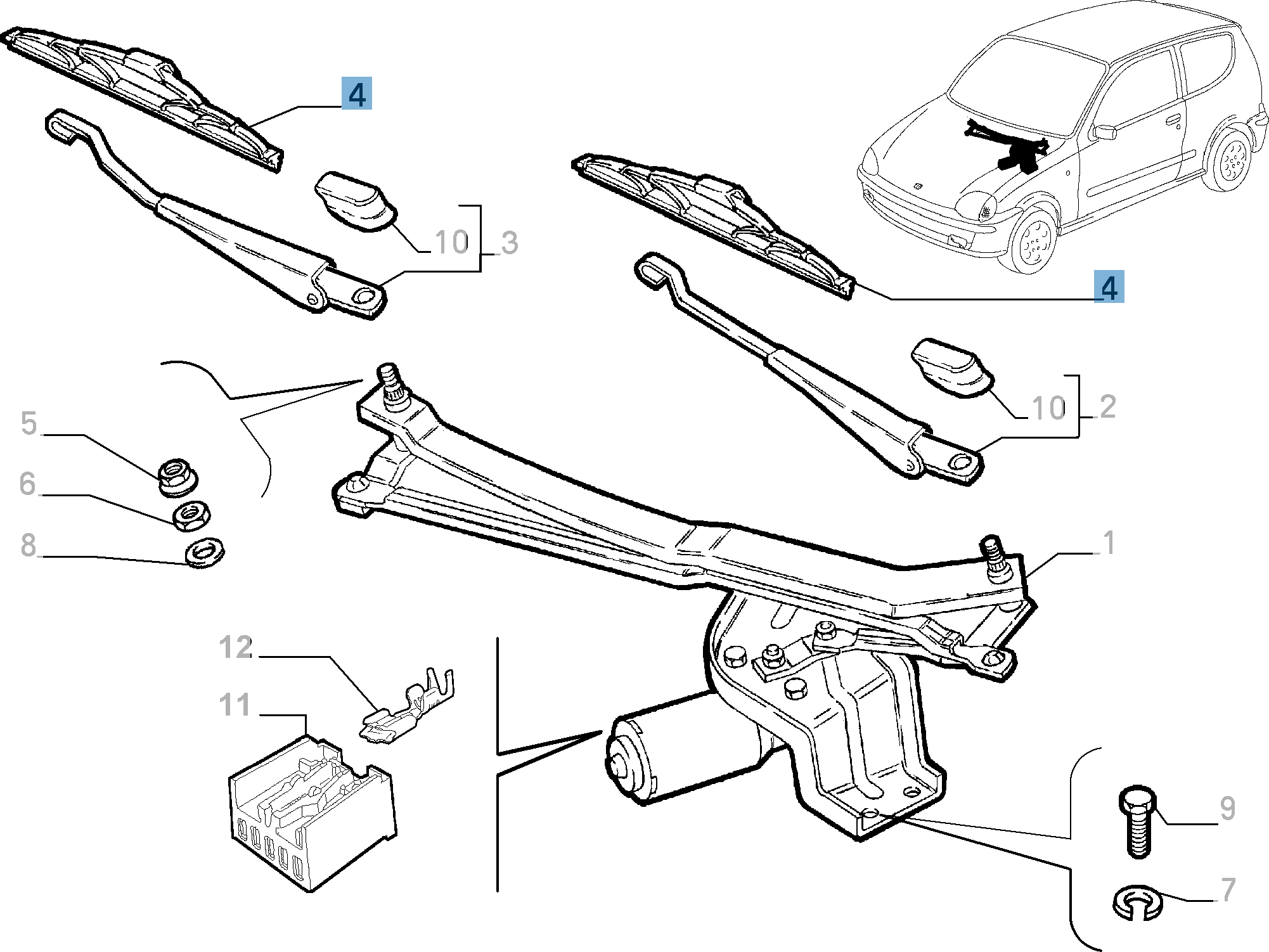 Frontal Windscreen Wiper Blades (Set of 2) for Fiat and Fiat Professional  fiat