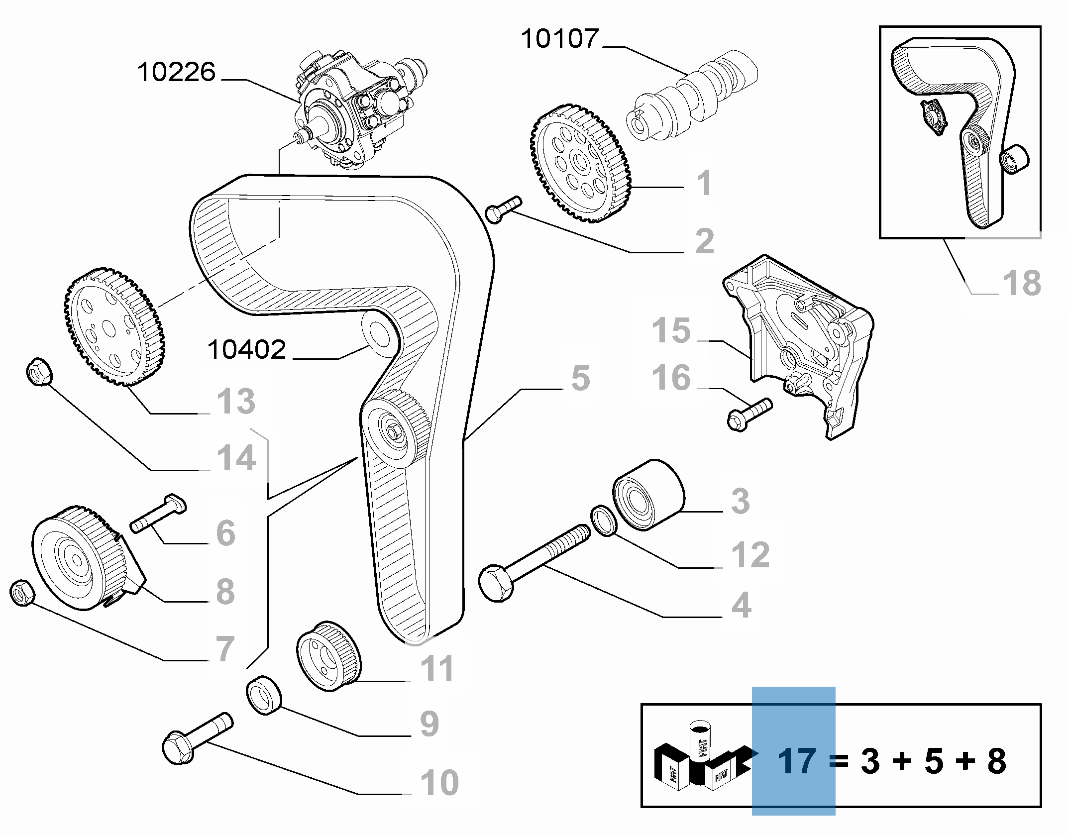 Kit de distribution (courroie, tendeur de courroie fixe et réglable) - 3 pc undefined