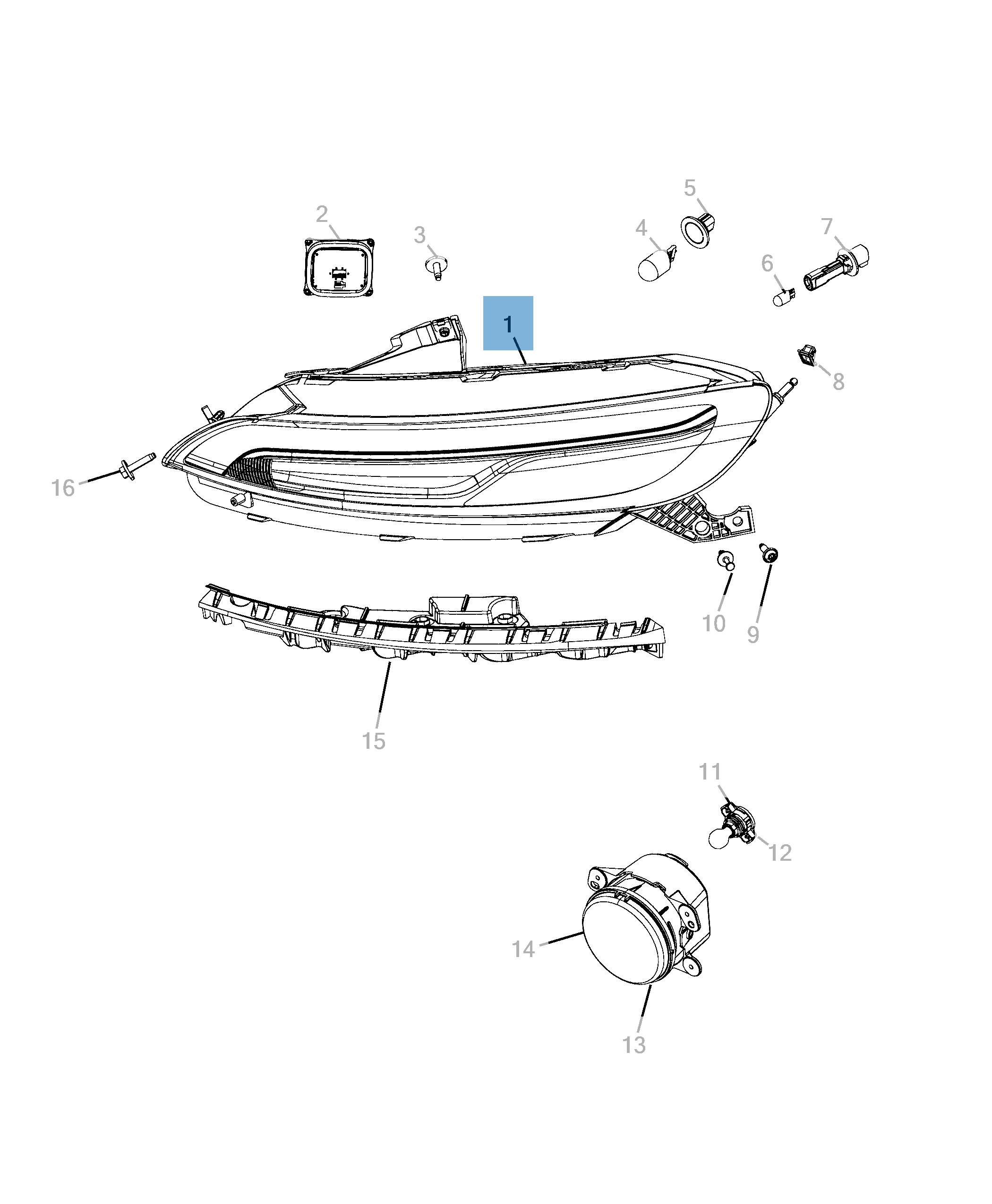 Faro anteriore posizione e direzione per Jeep Cherokee undefined