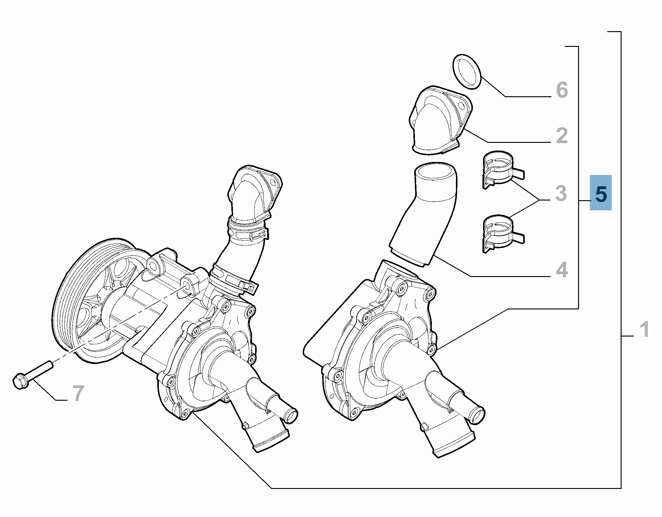 Kit auxiliaire complet pour pompe à eau (bride, 2 colliers, manchon et joint) sans pompe de direction assistée pour Fiat Tipo  undefined
