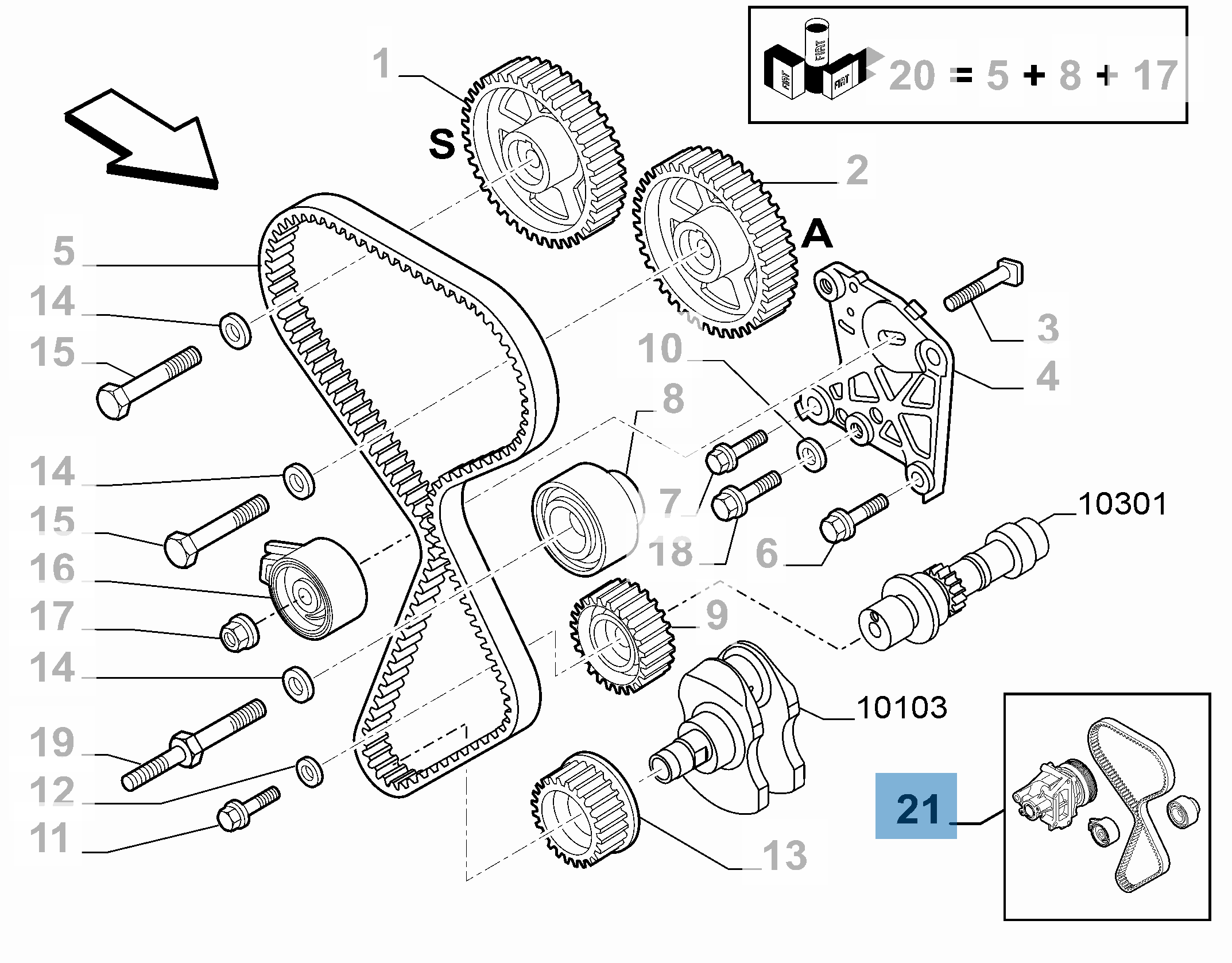 Kit de courroie de distribution avec pompe à eau  fiat