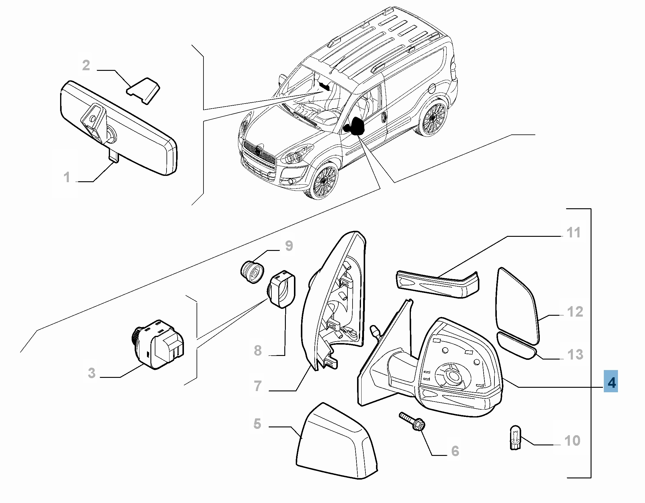 Rétroviseur gauche manuel pour Fiat et Fiat Professional  undefined