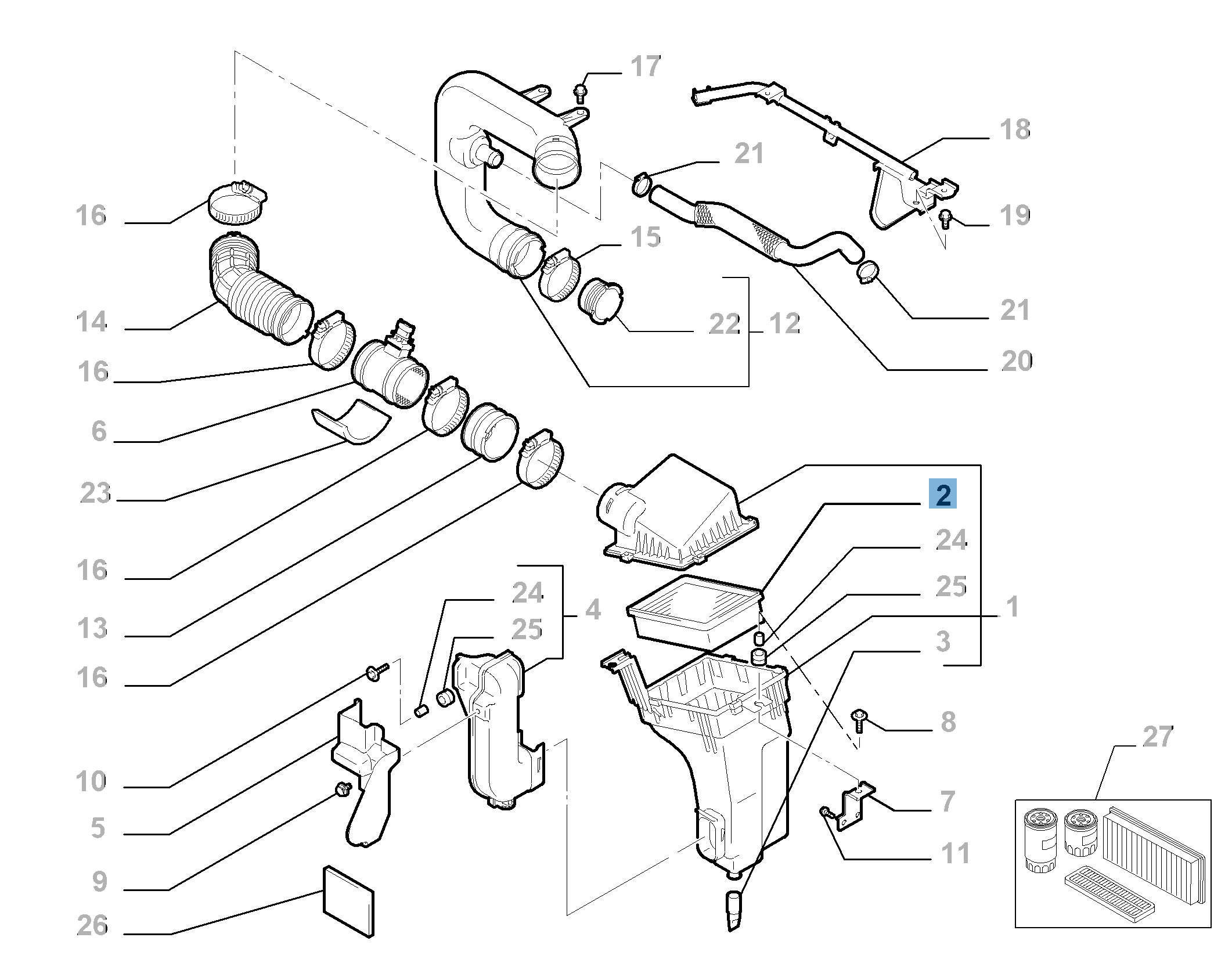 Filtre à air moteur pour Fiat Sedici  fiat