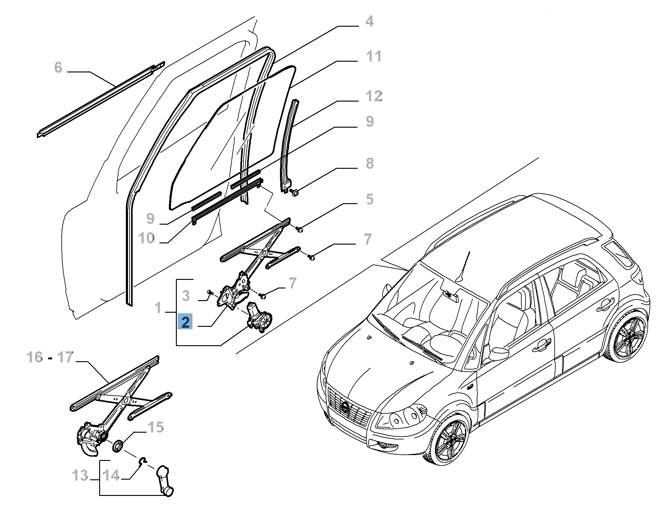 Front right window regulator for Fiat Sedici  undefined