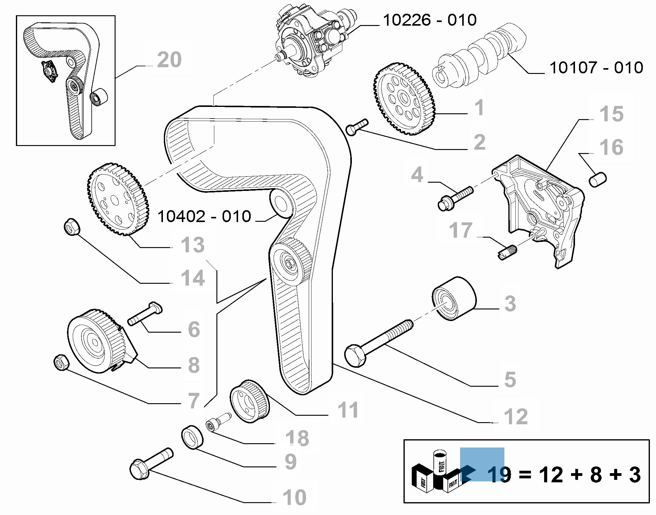 Kit de distribution (courroie, tendeur de courroie fixe et réglable) - 3 pc undefined