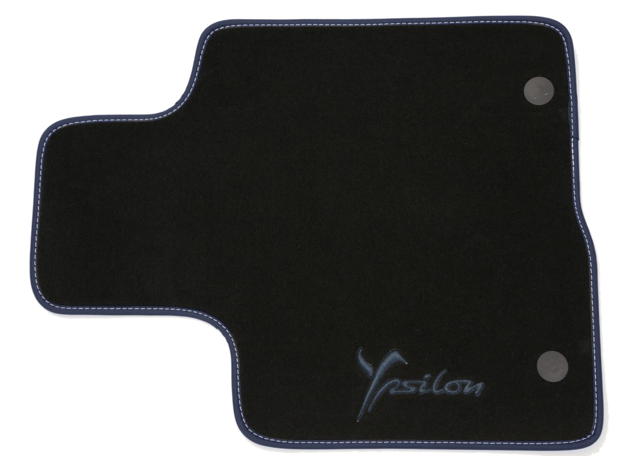 TAPPETINI IN MOQUETTE PREMIUM per lancia Ypsilon con impunture e ricamo logo ''Ypsilon''blu  lancia