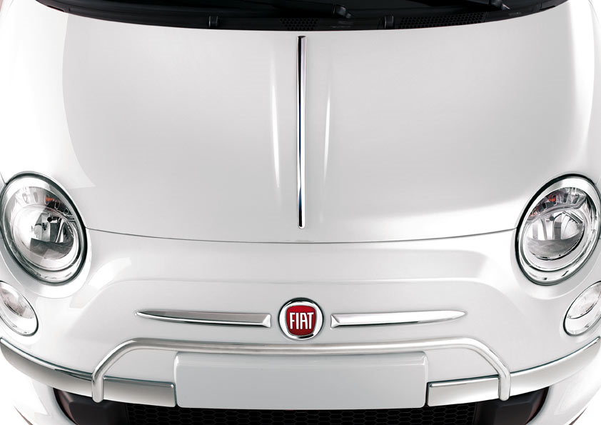Protezioni cromate su paraurti anteriore per Fiat 500  fiat
