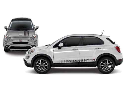 Sticker Laterale ''Griglia Di Partenza A Scacchi'' Con ''X'' Arancione  fiat